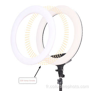 Lampe à anneau de selfie vidéo de maquillage à intensité variable de 16 pouces à LED